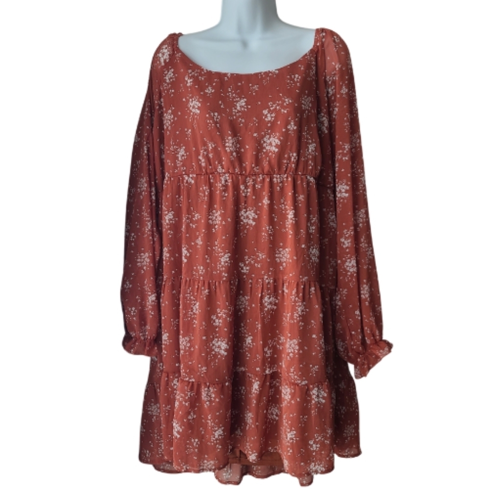 Inspired Hearts Plus Size 2X  Boho Flowy Tiered Sheer Ditsy Floral Summer Dress